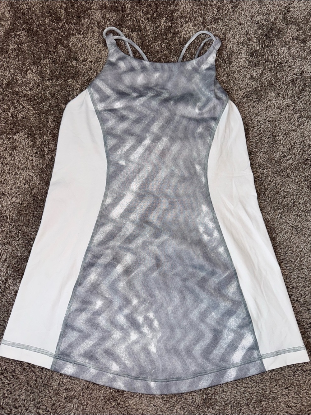 Vintage Y2K Lululemon Size 8 Silver Metallic Stripe & White Tank Top with Bra